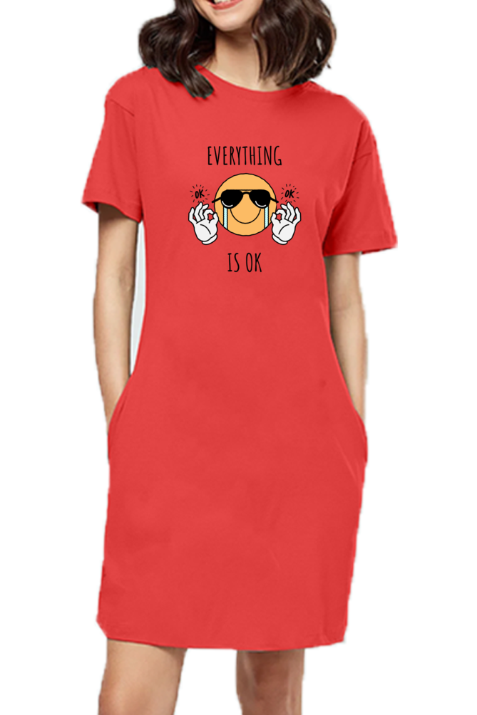 Women's T-shirt dress - Smiley Everything is OK