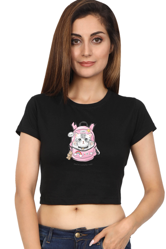 Women's Crop Top - Pink bag cat