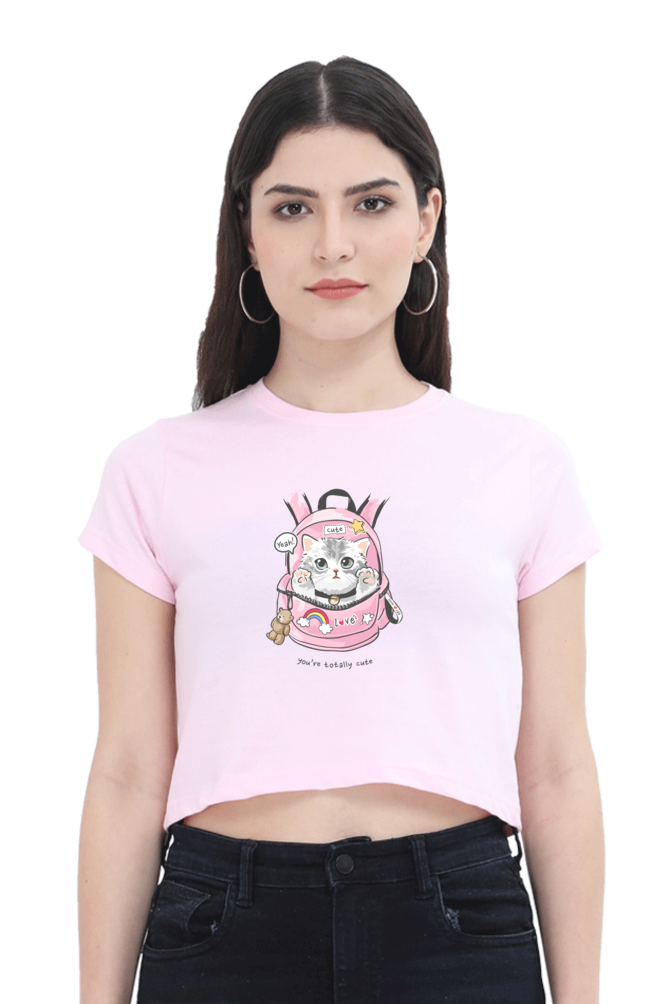 Women's Crop Top - Pink bag cat